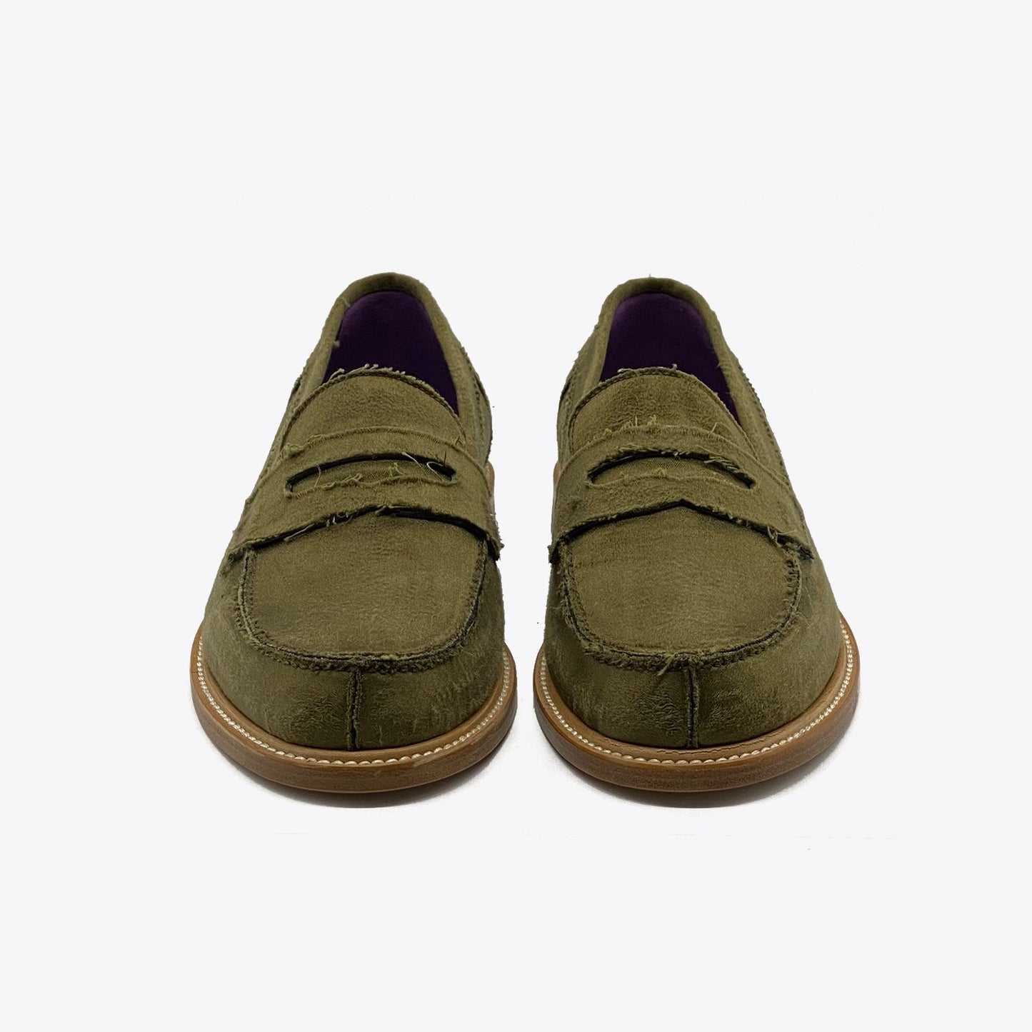 MILITARY GREEN SATIN COLLEGE LOAFERS