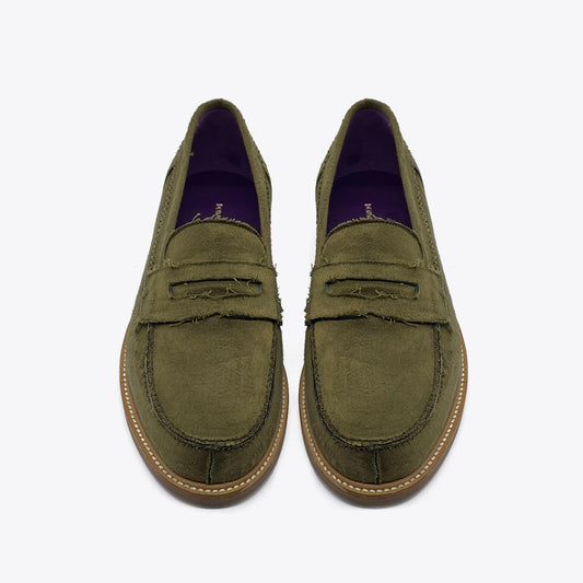 MILITARY GREEN SATIN COLLEGE LOAFERS