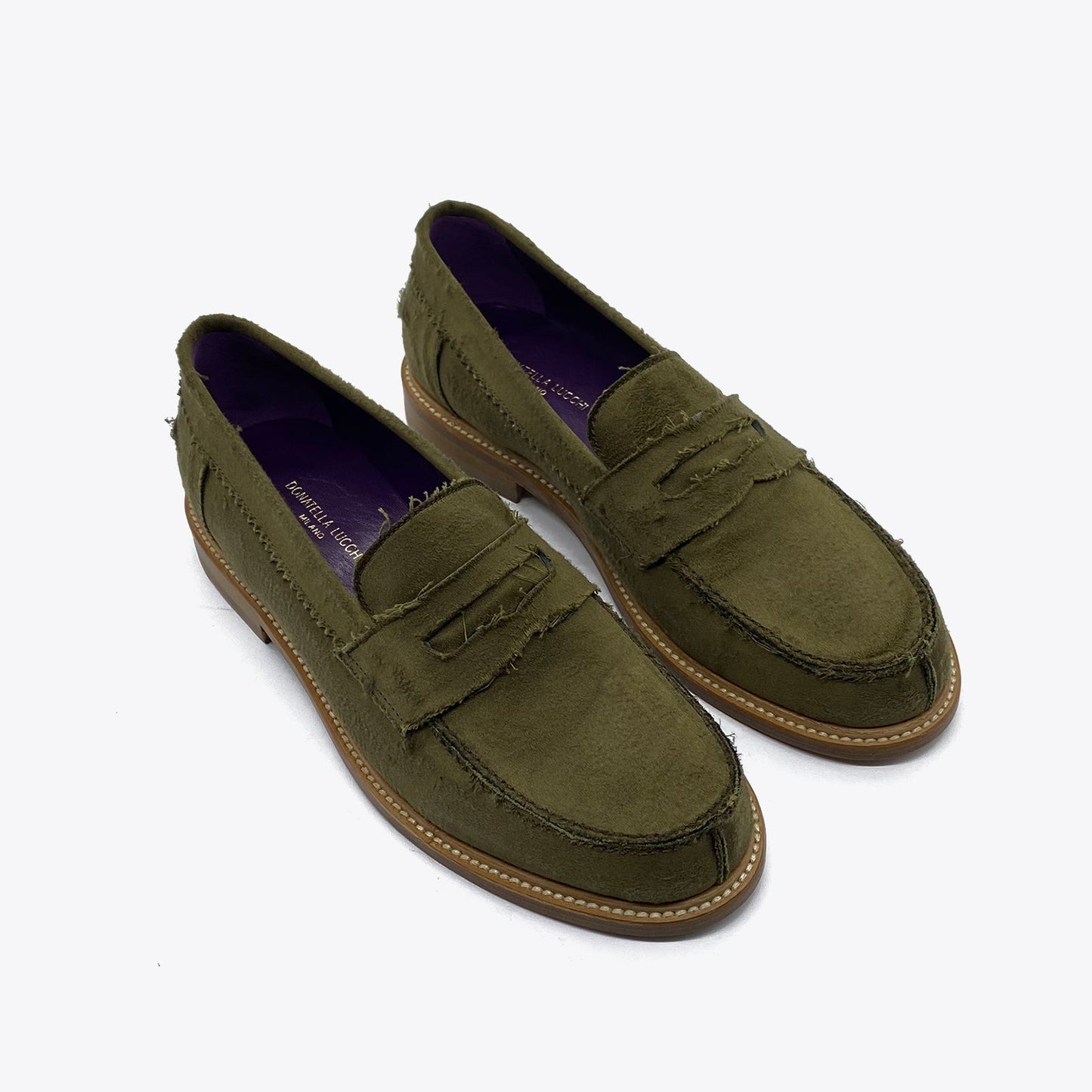 MILITARY GREEN SATIN COLLEGE LOAFERS