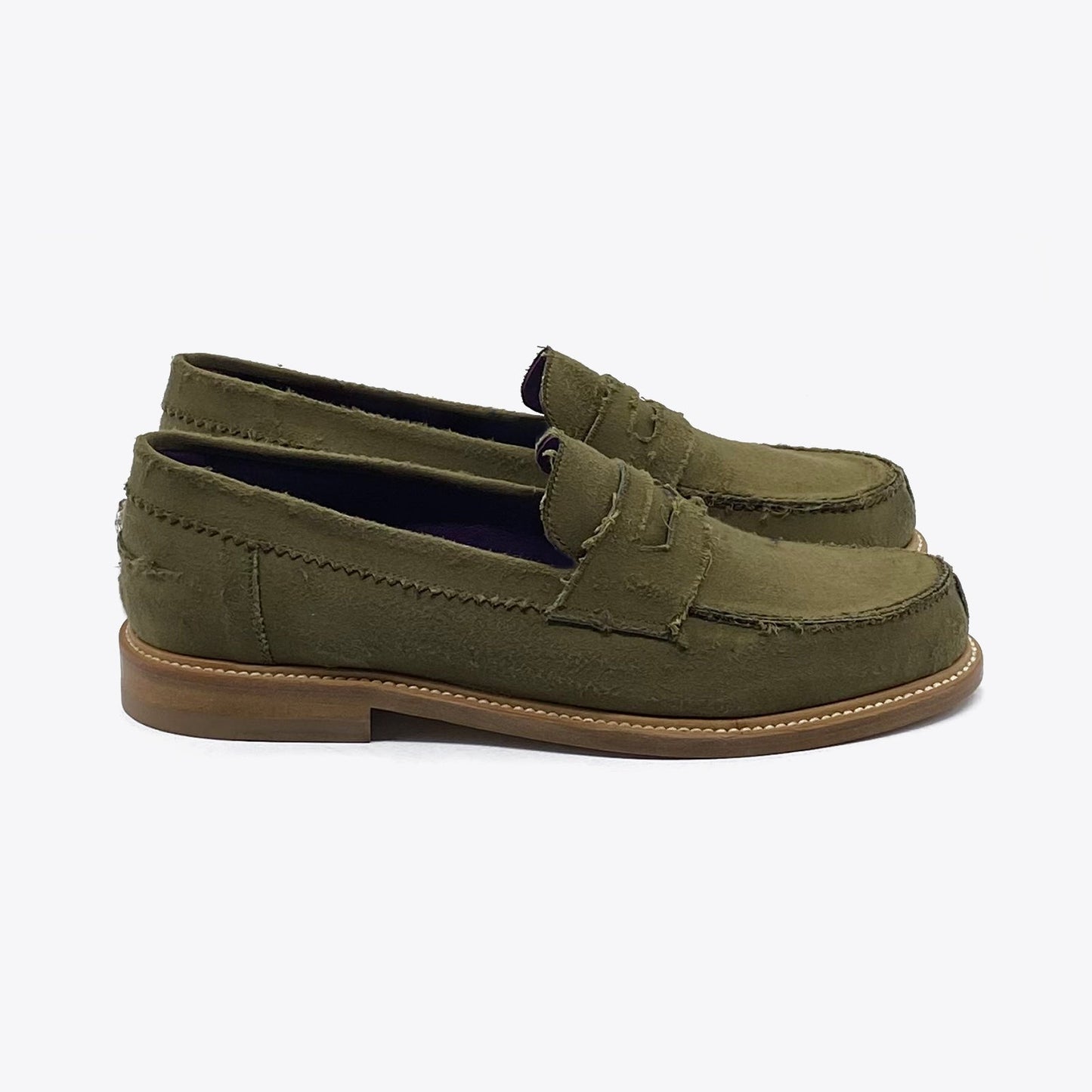 MILITARY GREEN SATIN COLLEGE LOAFERS